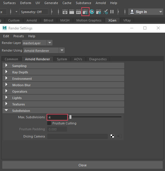 Maya Arnold render settings subdivision