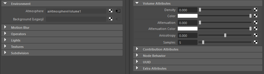 Maya Arnold environment atmosphere volume settings
